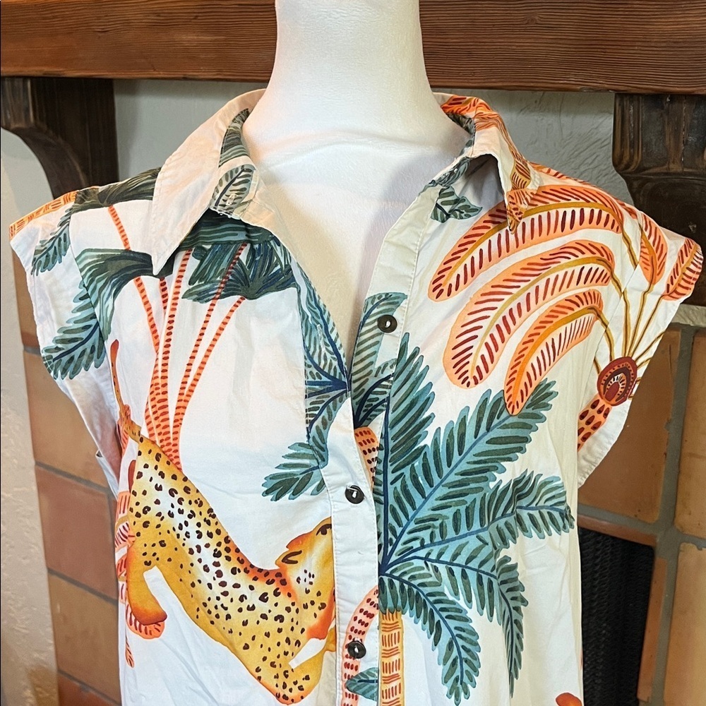 Anthropologie Maeve The Lillian Tropical Tiger Button Down Midi Dress, size M - Picture 3 of 14